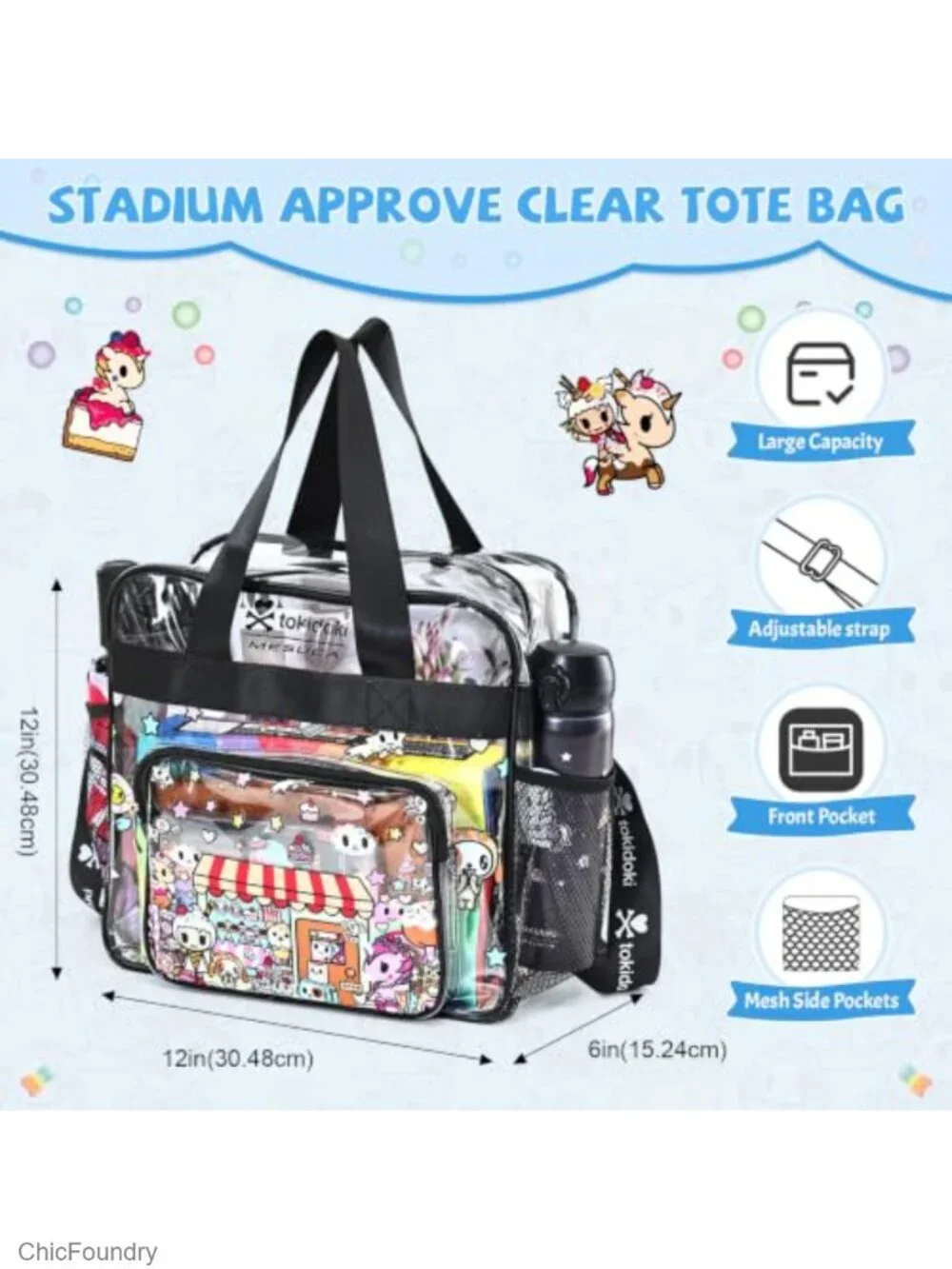 Clear Stadium Approved Tote Bag with Adjustable Strap, Anime Collectible Display